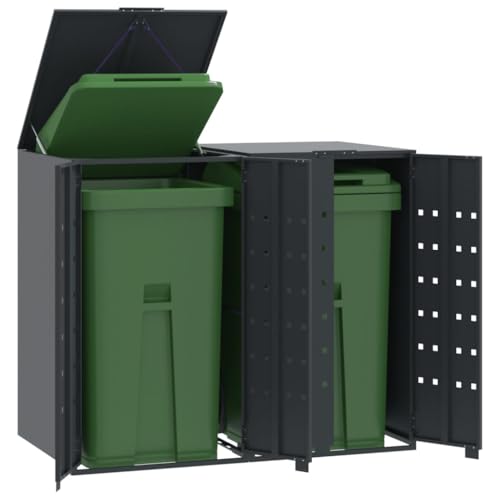 Emmtore Mülltonnenbox 2er Tonnen, Kapazität bis 240L, Aus witterungsbeständig pulverbeschichtetem Stahl mit Automatikdecke, Tonnenhaus, Garten Müllbox,Anthrazit,2 * 240 L von Emmtore