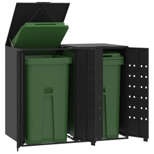 Emmtore Mülltonnenbox 2er Tonnen, Kapazität bis 240L, Aus witterungsbeständig pulverbeschichtetem Stahl mit Automatikdecke, Tonnenhaus, Garten Müllbox,Schwarz,2 * 240 L von Emmtore