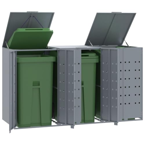 Emmtore Mülltonnenbox 3er Tonnen, Kapazität bis 240L, Aus witterungsbeständig pulverbeschichtetem Stahl mit Automatikdecke, Tonnenhaus, Garten Müllbox,Grau,3 * 240 L Emmtore Mülltonnenbox 3er Tonnen, Kapazität bis 240L, Aus witterungsbeständig pulverbeschichtetem Stahl mit Automatikdecke, Tonnenhaus, Garten Müllbox,Grau,3 * 240 L von Emmtore