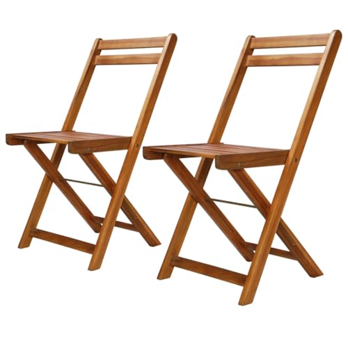 Emmtore Outdoor-Bistrostühle 2 STK. Gartenstuhl Klappbar Pflegeleicht, Stuhl Holzstuhl für Garten Terrasse, Balkonstuhl Klappstuhl Gartenmöbel, Massivholz Akazie von Emmtore