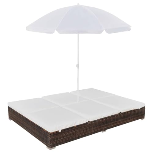 Emmtore Outdoor-Loungebett mit Sonnenschirm Poly Rattan Braun Emmtore Outdoor-Loungebett mit Sonnenschirm Poly Rattan Braun von Emmtore