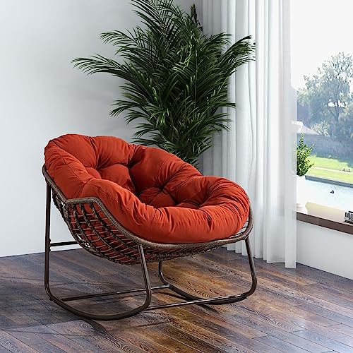 Emmtore Outdoor Rattan Rocking Chair,Padded Cushion Rocker Recliner Chair Outdoor for Front Porch, Living Room, Patio, Garden, Orange von Emmtore