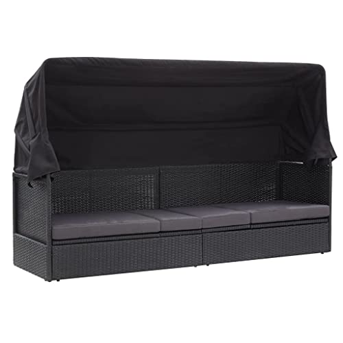 Emmtore Outdoor-Sofabett mit Dach Poly-Rattan Schwarz Emmtore Outdoor-Sofabett mit Dach Poly-Rattan Schwarz von Emmtore
