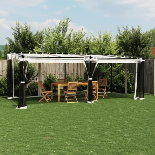 Emmtore Pavillon mit Netzwände Schiebedach, Sonnenschutz Überdachung für Terrasse Garten, Gartenpavillon Terrassendach Gartenzeltn Creme 6x3 m Stahl von Emmtore