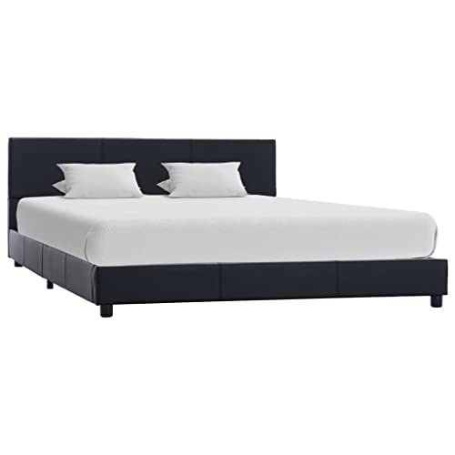 Emmtore Polsterbett mit Rückenlehne Bett,Bettgestell Lattenrost Bettrahmen Schlafzimmerbett Kunstlederbezug,Schwarz,120 x 200 cm von Emmtore