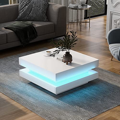 Emmtore Quadratischer Couchtisch in Weiß - moderner technologischer Stil, mit Bluetooth-LED-Leiste, 70x70x36 cm, max. Belastung 45 kg Emmtore Quadratischer Couchtisch in Weiß - moderner technologischer Stil, mit Bluetooth-LED-Leiste, 70x70x36 cm, max. Belastung 45 kg von Emmtore