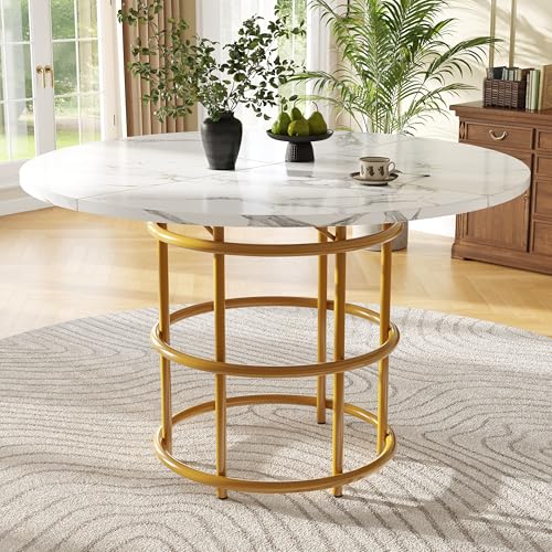 Emmtore Runder Esstisch (100×100×76cm),Küchentisch,Runder Kaffeetisch für 4-6,geeignet für Esszimmer,Wohnzimmer,Tischbeine aus Metall,Ring Tischbeine marmorierte Tischplatte von Emmtore