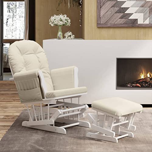 Emmtore Schaukelsessel mit Hocker Gleitend Cremeweiß Stoff Schaukelstuhl für Kinderzimmer Schlafzimmer Wohnzimmer, Relaxsessel mit Gleitfunktion, Gleitender Schaukelsessel Relaxstuhl von Emmtore