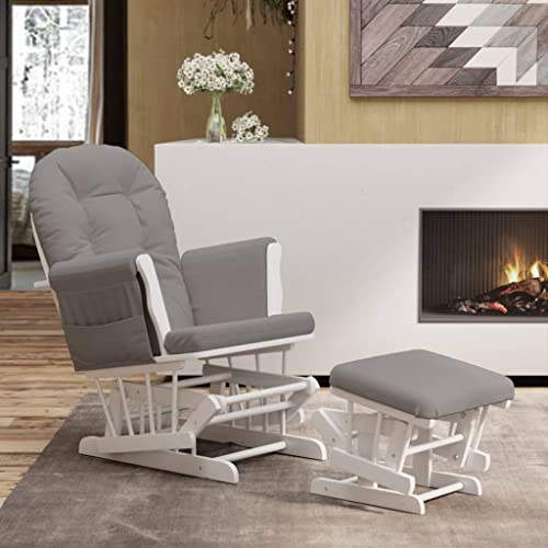 Emmtore Schaukelsessel mit Hocker Gleitend Hellgrau Stoff Schaukelstuhl für Kinderzimmer Schlafzimmer Wohnzimmer, Relaxsessel mit Gleitfunktion, Gleitender Schaukelsessel Relaxstuhl von Emmtore