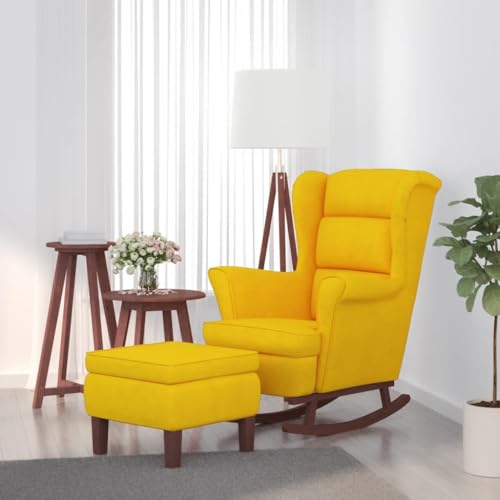 Emmtore Schaukelsessel und Hocker mit Holzbeinen Gelb Samt Relaxstuhl Schaukelsessel Schwingsessel Relaxsessel Schwingstuhl Polstersessel Sessel von Emmtore