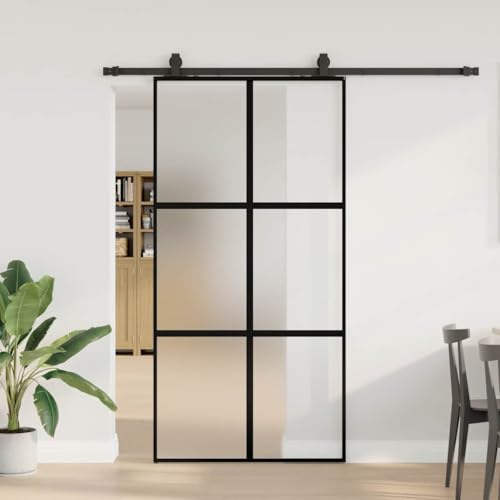 Emmtore Schiebetür mit Beschlag Hartglas,Glasschiebetür Komplettset Schwarz und matt,102.5 x 205 cm (200 cm sliding rail) von Emmtore