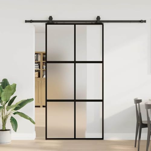 Emmtore Schiebetür mit Beschlag Hartglas,Glasschiebetür Komplettset Schwarz und matt,102.5 x 205 cm (213 cm sliding rail) von Emmtore