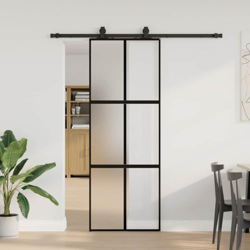 Emmtore Schiebetür mit Beschlag Hartglas,Glasschiebetür Komplettset Schwarz und matt,76 x 205 cm (183 cm Gleitschiene) von Emmtore