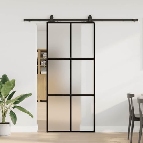 Emmtore Schiebetür mit Beschlag Hartglas,Glasschiebetür Komplettset Schwarz und matt,90 x 205 cm (213 cm sliding rail) von Emmtore