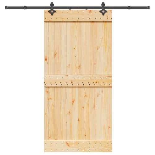 Emmtore Schiebetür mit Beschlag Massivholz Kiefer,100 x 210 cm (213.5 cm),Schlichtes Design von Emmtore