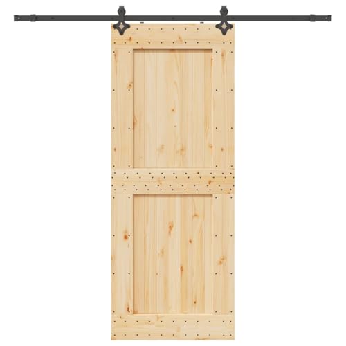 Emmtore Schiebetür mit Beschlag Massivholz Kiefer,90 x 210 cm (213.5 cm),Quadratisch von Emmtore