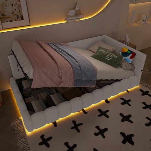 Emmtore Schlafsofa, Einzelbett mit Hydraulischem Stauraum, mit LED-Licht und USB-Ladefunktion, Tagesbett Bett mit Lattenrost, Komfortmaterial, Vliesimitat Emmtore Schlafsofa, Einzelbett mit Hydraulischem Stauraum, mit LED-Licht und USB-Ladefunktion, Tagesbett Bett mit Lattenrost, Komfortmaterial, Vliesimitat von Emmtore