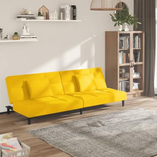 Emmtore Schlafsofa 2-Sitzer, Schlafcouch mit 2 Kissen, Gästebett mit Holzrahmen, Sofabett Tagesbett Couch Sofa Ausziehbar,Samt,Gelb,Ohne Armlehnen Emmtore Schlafsofa 2-Sitzer, Schlafcouch mit 2 Kissen, Gästebett mit Holzrahmen, Sofabett Tagesbett Couch Sofa Ausziehbar,Samt,Gelb,Ohne Armlehnen von Emmtore