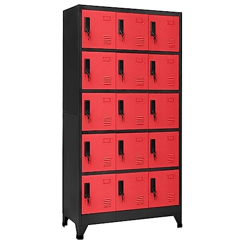 Emmtore Schließfachschrank Umkleideschrank Wertfachschrank Metallspind Anthrazit und Rot 90x40x180 cm Stahl Mit 15 Schließfächern Emmtore Schließfachschrank Umkleideschrank Wertfachschrank Metallspind Anthrazit und Rot 90x40x180 cm Stahl Mit 15 Schließfächern von Emmtore