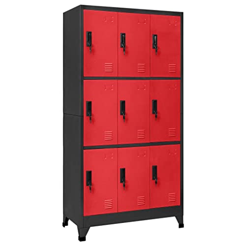 Emmtore Schließfachschrank Umkleideschrank Wertfachschrank Metallspind Anthrazit und Rot 90x45x180 cm Stahl mit 9 Schließfächern Emmtore Schließfachschrank Umkleideschrank Wertfachschrank Metallspind Anthrazit und Rot 90x45x180 cm Stahl mit 9 Schließfächern von Emmtore