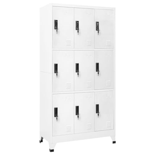Emmtore Schließfachschrank Umkleideschrank Wertfachschrank Metallspind Weiß 90x45x180 cm Stahl mit 9 Schließfächern von Emmtore