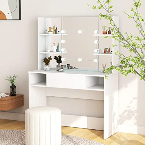 Emmtore Schminktisch mit LED-Beleuchtung Kosmetiktisch Frisiertisch Spiegel Schminkspiegel Kommode Frisierkommode 100x40x135cm MDF Glänzendes Weiß Emmtore Schminktisch mit LED-Beleuchtung Kosmetiktisch Frisiertisch Spiegel Schminkspiegel Kommode Frisierkommode 100x40x135cm MDF Glänzendes Weiß von Emmtore