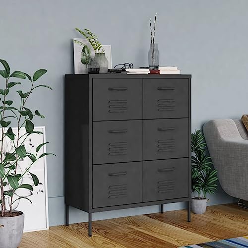 Emmtore Schubladenschrank mit Schubladen Sideboard Kommode Anrichte Schrank Beistellschrank Mehrzweckschrank Anthrazit 80x35x101,5 cm Stahl von Emmtore