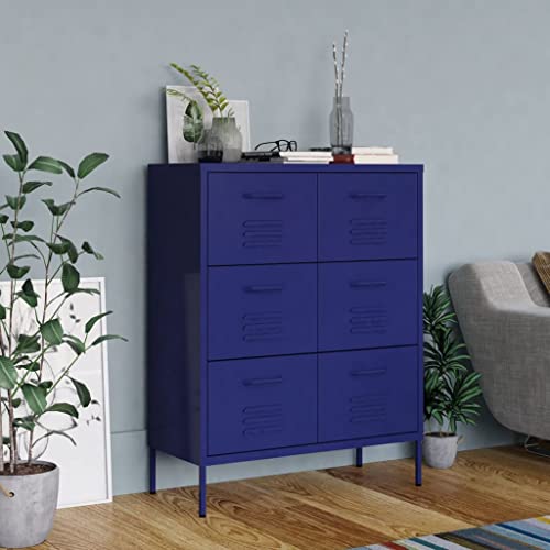 Emmtore Schubladenschrank mit Schubladen Sideboard Kommode Anrichte Schrank Beistellschrank Mehrzweckschrank Marineblau 80x35x101,5 cm Stahl von Emmtore