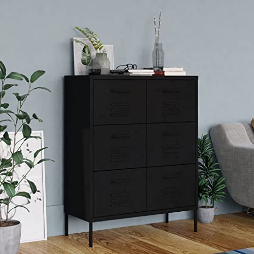 Emmtore Schubladenschrank mit Schubladen Sideboard Kommode Anrichte Schrank Beistellschrank Mehrzweckschrank Schwarz 80x35x101,5 cm Stahl von Emmtore