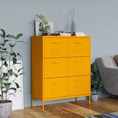 Emmtore Schubladenschrank mit Schubladen Sideboard Kommode Anrichte Schrank Beistellschrank Mehrzweckschrank Senfgelb 80x35x101,5 cm Stahl von Emmtore