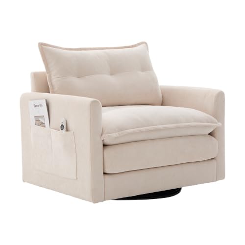 Emmtore Sessel Im Modernen Stil Mit Kissen, 360° Drehbarer Loungesessel Mit Armlehnen, Großes Einzelsofa 92x74x67cm (Beige) von Emmtore