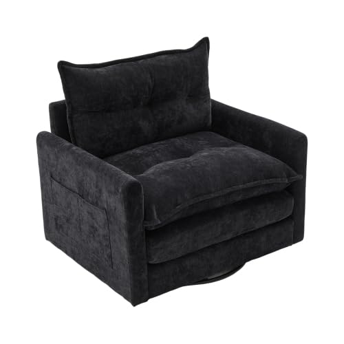 Emmtore Sessel Im Modernen Stil Mit Kissen, 360° Drehbarer Loungesessel Mit Armlehnen, Großes Einzelsofa 92x74x67cm (Schwarz) von Emmtore