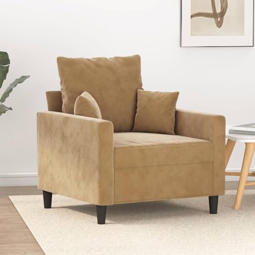 Emmtore Sessel Sofa Relaxsessel mit gepolstertem Sitz Armlehnen, Fernsehsessel Loungesessel Metallgestell, Polstersessel Ruhesessel für Wohnzimmer,Samt Braun,60 cm von Emmtore