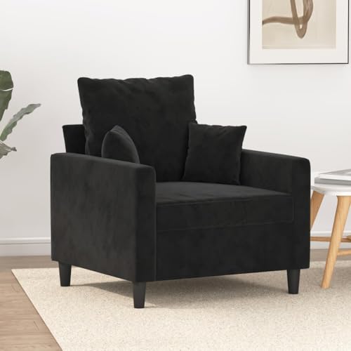 Emmtore Sessel Sofa Relaxsessel mit gepolstertem Sitz Armlehnen, Fernsehsessel Loungesessel Metallgestell, Polstersessel Ruhesessel für Wohnzimmer,Samt Schwarz,60 cm von Emmtore