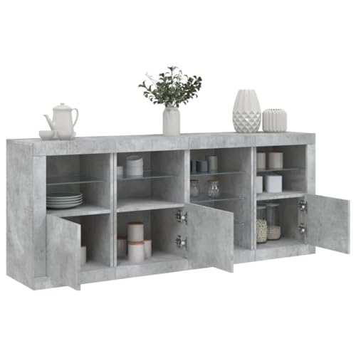 Emmtore Sideboard, Kommode mit viel Stauraum, Highboard Schrank mit LED, Anrichte Beistellschrank Standschrank, Modern Betongrau von Emmtore