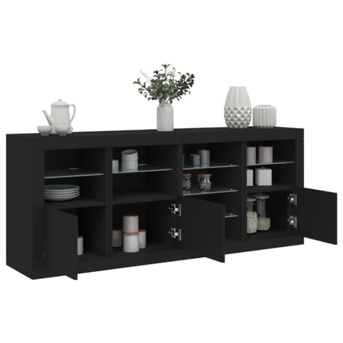 Emmtore Sideboard, Kommode mit viel Stauraum, Highboard Schrank mit LED, Anrichte Beistellschrank Standschrank, Modern Schwarz von Emmtore