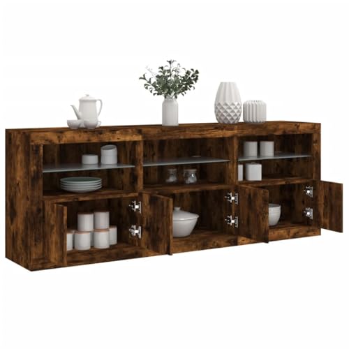 Emmtore Sideboard, Kommode mit viel Stauraum, Highboard Schrank mit LED-Leuchten, Anrichte Beistellschrank Standschrank, Modern,Räuchereiche von Emmtore