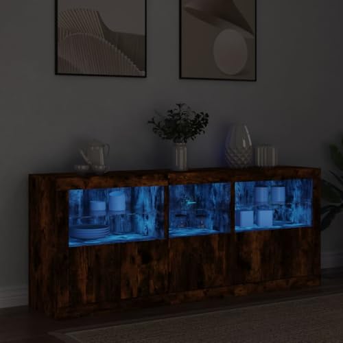 Emmtore Sideboard, Kommode mit viel Stauraum, Highboard Schrank mit LED-Leuchten, Anrichte Beistellschrank Standschrank, Modern Räuchereiche von Emmtore