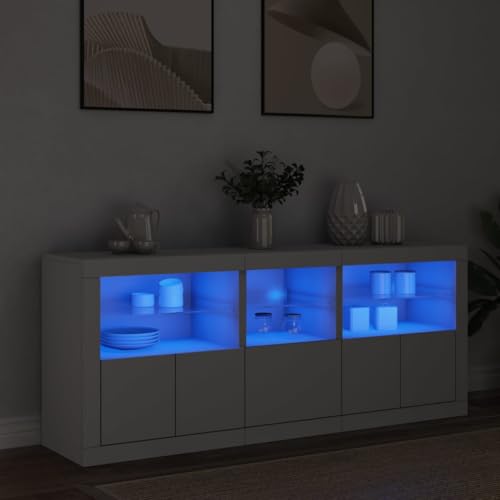 Emmtore Sideboard, Kommode mit viel Stauraum, Highboard Schrank mit LED-Leuchten, Anrichte Beistellschrank Standschrank, Modern Weiß von Emmtore