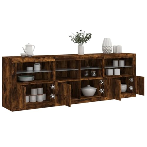 Emmtore Sideboard, Kommode mit viel Stauraum, Highboard Schrank mit LED-Leuchten, Anrichte Beistellschrank Standschrank,Räuchereiche Emmtore Sideboard, Kommode mit viel Stauraum, Highboard Schrank mit LED-Leuchten, Anrichte Beistellschrank Standschrank,Räuchereiche von Emmtore