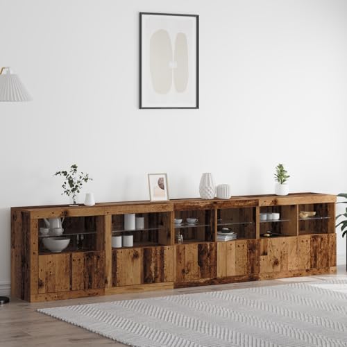 Emmtore Sideboard, Kommode mit viel Stauraum, Highboard Schrank mit LED-Leuchten, Anrichte Beistellschrank Standschrank 283 x 37 x 67 cm Altholz von Emmtore
