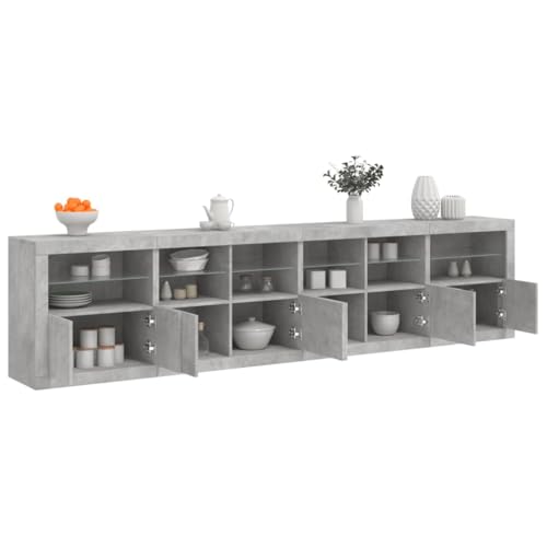 Emmtore Sideboard, Kommode mit viel Stauraum, Highboard Schrank mit LED-Leuchten, Anrichte Beistellschrank Standschrank 283 x 37 x 67 cm Betongrau von Emmtore