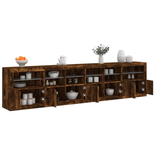 Emmtore Sideboard, Kommode mit viel Stauraum, Highboard Schrank mit LED-Leuchten, Anrichte Beistellschrank Standschrank 283 x 37 x 67 cm Räuchereiche von Emmtore