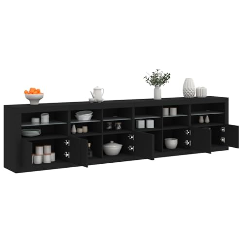 Emmtore Sideboard, Kommode mit viel Stauraum, Highboard Schrank mit LED-Leuchten, Anrichte Beistellschrank Standschrank 283 x 37 x 67 cm Schwarz von Emmtore