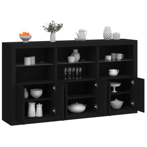 Emmtore Sideboard, Kommode mit viel Stauraum, Highboard Schrank mit LED-Leuchten Anrichte Beistellschrank StandschrankSchwarz von Emmtore