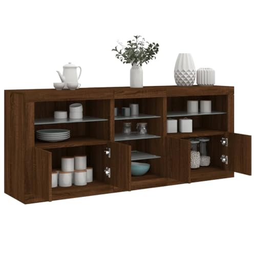Emmtore Sideboard, Kommode mit viel Stauraum,Highboard Schrank mit LED-Leuchten, Anrichte Beistellschrank Standschrank Braune Eiche Emmtore Sideboard, Kommode mit viel Stauraum,Highboard Schrank mit LED-Leuchten, Anrichte Beistellschrank Standschrank Braune Eiche von Emmtore