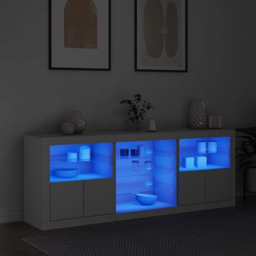 Emmtore Sideboard, Kommode mit viel Stauraum,Highboard Schrank mit LED-Leuchten, Anrichte Beistellschrank Standschrank Weiß von Emmtore