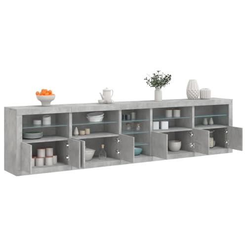 Emmtore Sideboard, Kommode mit viel Stauraum Highboard Schrank mit LED-Leuchten, Anrichte Beistellschrank Standschrank Betongrau von Emmtore