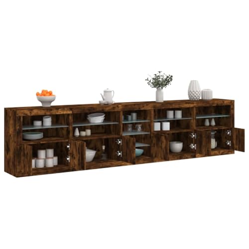 Emmtore Sideboard, Kommode mit viel Stauraum Highboard Schrank mit LED-Leuchten, Anrichte Beistellschrank Standschrank Räuchereiche von Emmtore