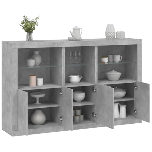 Emmtore Sideboard, Kommode mit viel Stauraum Highboard Schrank mit LED-Leuchten Anrichte Beistellschrank StandschrankBetongrau von Emmtore